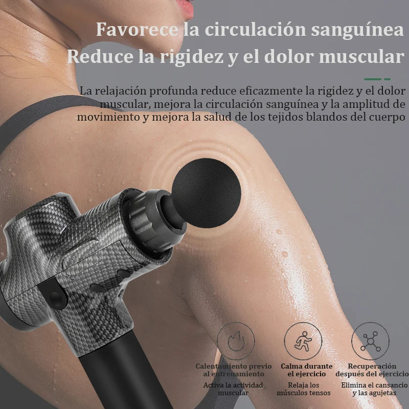 Pistola de Masaje Muscular Multifunción con 6 Cabezales