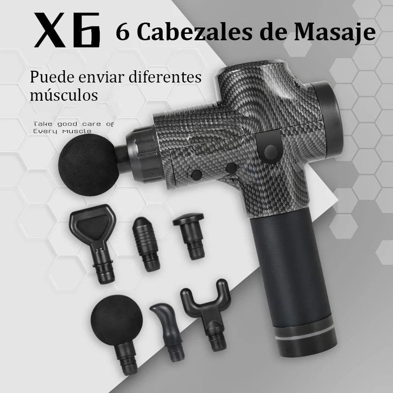 Pistola de Masaje Muscular Multifunción con 6 Cabezales
